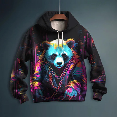 Vibrant Neon Panda Printed Hoodie