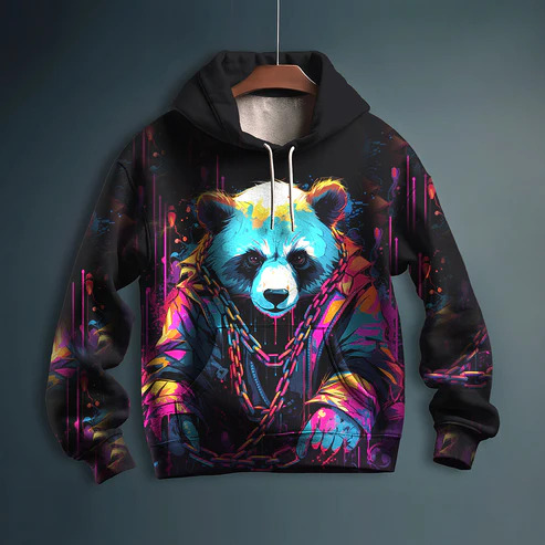 Vibrant Neon Panda Printed Hoodie