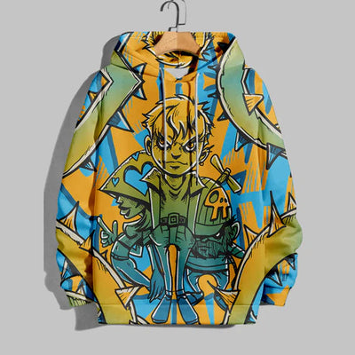 Bold Anime Warrior Graphic Printed Hoodie