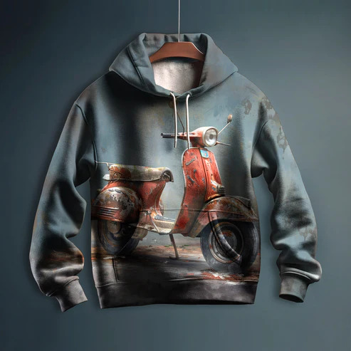 Retro Scooter Graphic Printed Hoodie