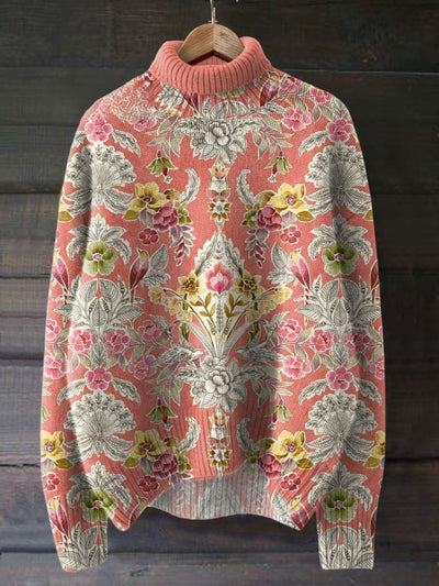 Vintage Art Print Knit Turtleneck Pullover Sweater