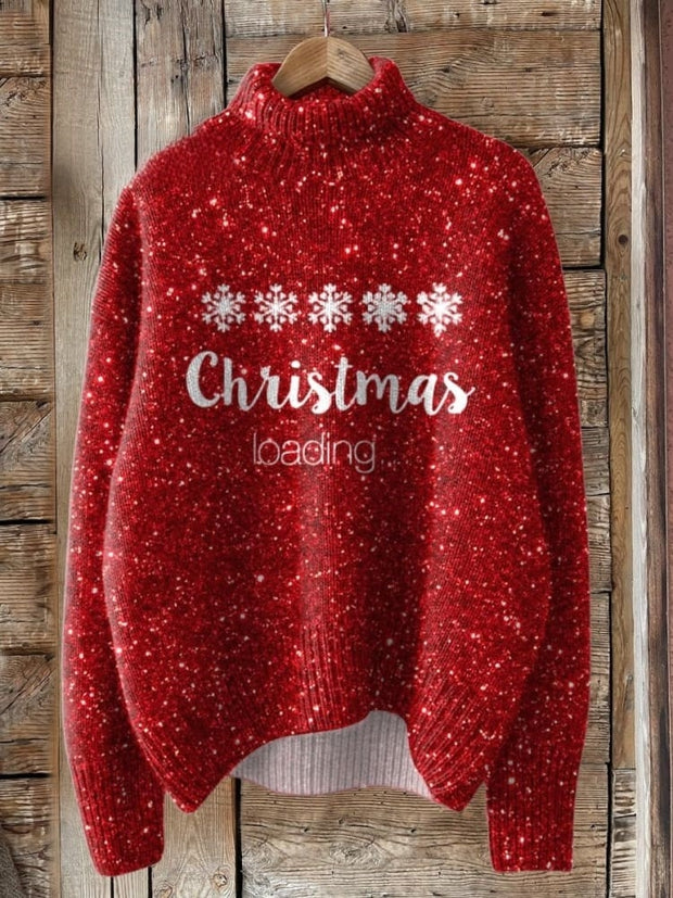 Christmas Loading Funny Christmas Art Printed Knit Turtleneck Pullover Sweater