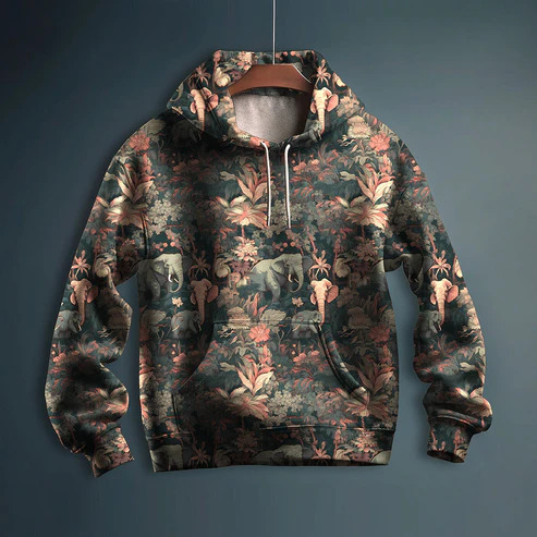 Original Jungle Elephants Printed Hoodie