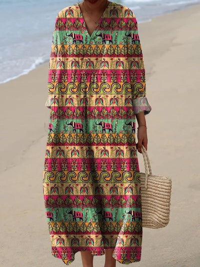 Ethnic Style Animal Pattern Printed Women's Flowy Dress