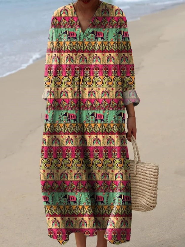 Ethnic Style Animal Pattern Printed Women's Flowy Dress