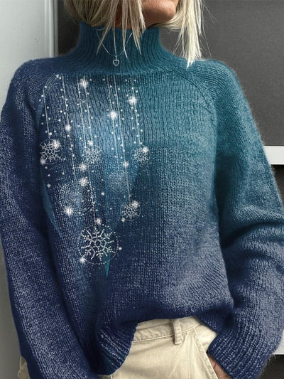 Christmas Snowflake Decoration Art Printed Knit Turtleneck Pullover Sweater