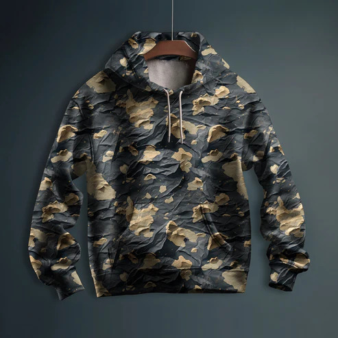 Camouflage Patterned Printed Hoodie