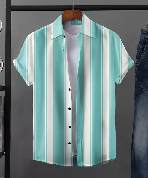 Striped Light Green Premium Cotton Shirt for Men