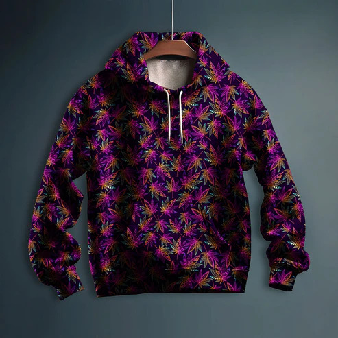 Purple and Yellow Maple Leaves Printed Hoodie