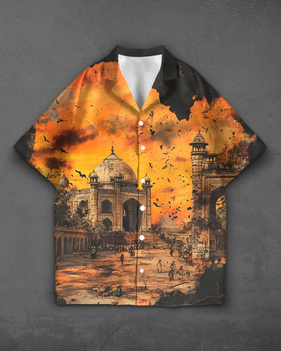 Sunset Taj Mahal Print Premium Cotton Shirt for Men