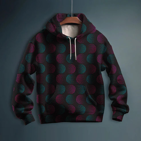 Purple and Green Retro Circular Stitching Printed Hoodie