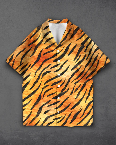 Fashionable Wild Tiger Print Premium Cotton Shirt for Men