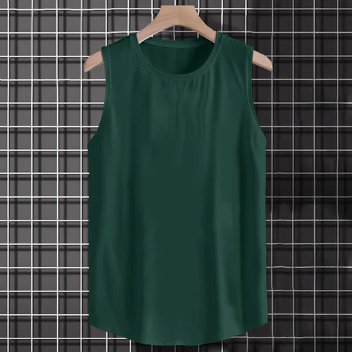 Dark Green Solid Color Super-Soft Cotton Tank Top