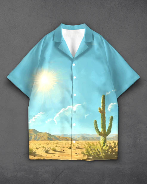 Casual Desert Scene Print Premium Cotton Shirt for Men