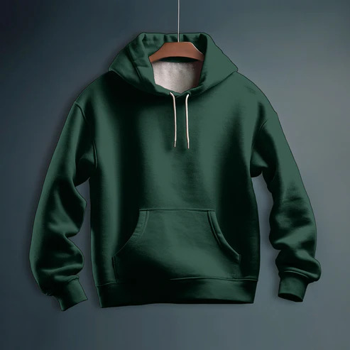 Dark Green Solid Color 100% Premium Quality Cotton Hoodie