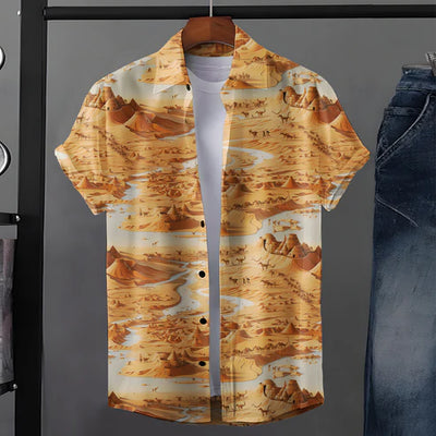 Vintage Desert Landscape Print Premium Cotton Shirt for Men