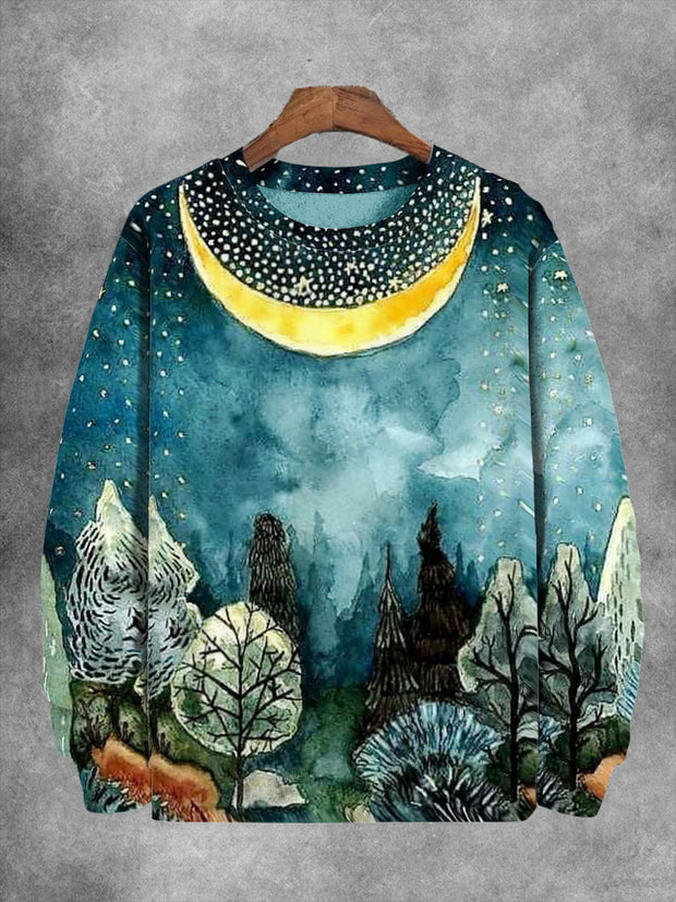 Unisex Dark Moon Forest Print Long Sleeve Sweatshirt