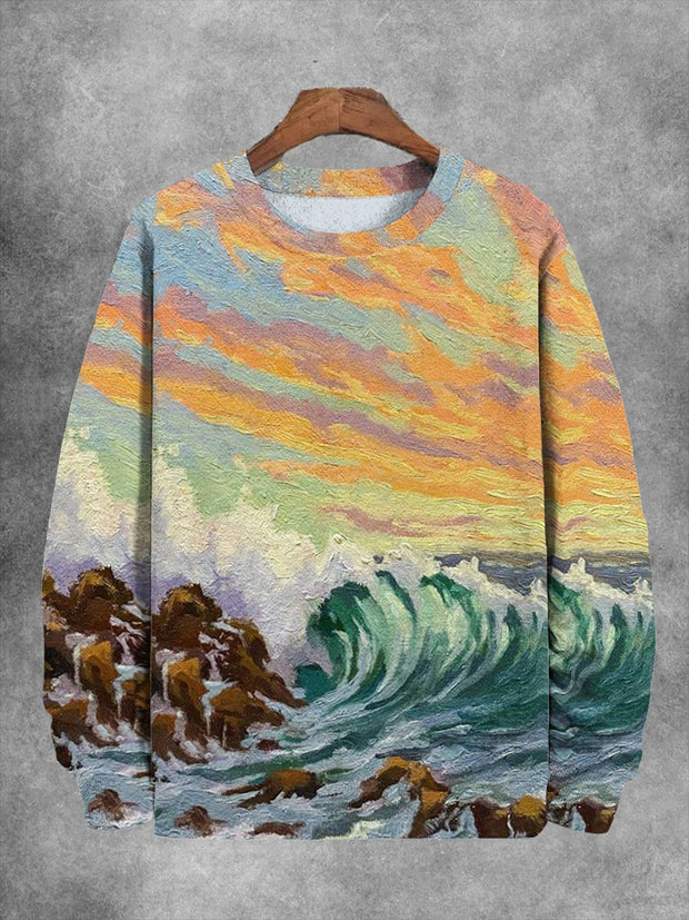 Unisex Sunset Wave Print Long Sleeve Sweatshirt