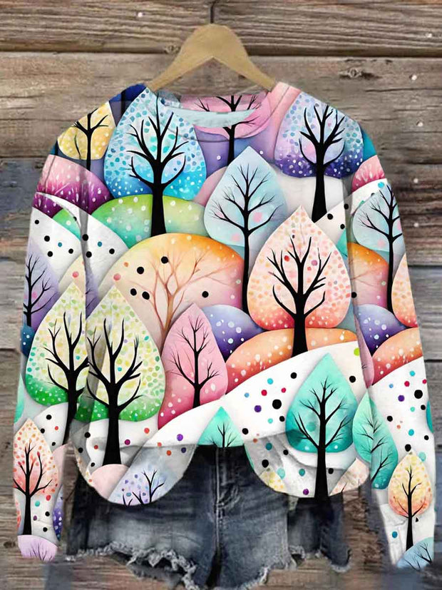 Unisex Colorful Abstract Christmas Tree Print Casual Sweatshirt