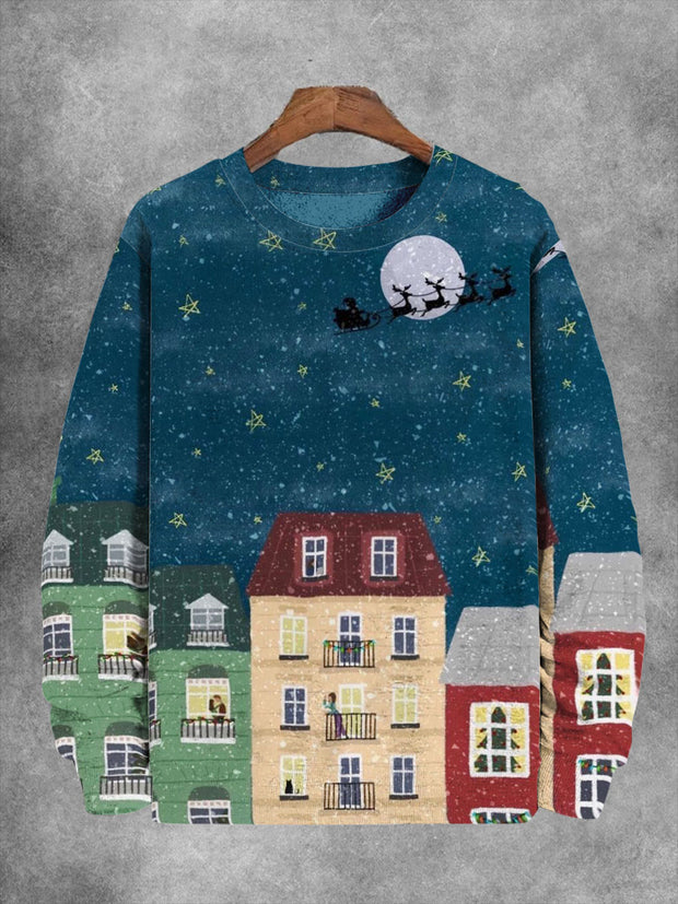 Unisex Christmas Night Print Long Sleeve Sweatshirt