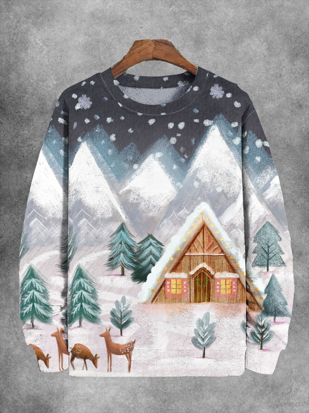 Unisex Mountain Snow Print Long Sleeve Sweatshirt