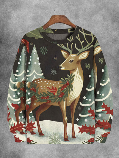 Unisex Christmas Reindeer Print Long Sleeve Sweatshirt