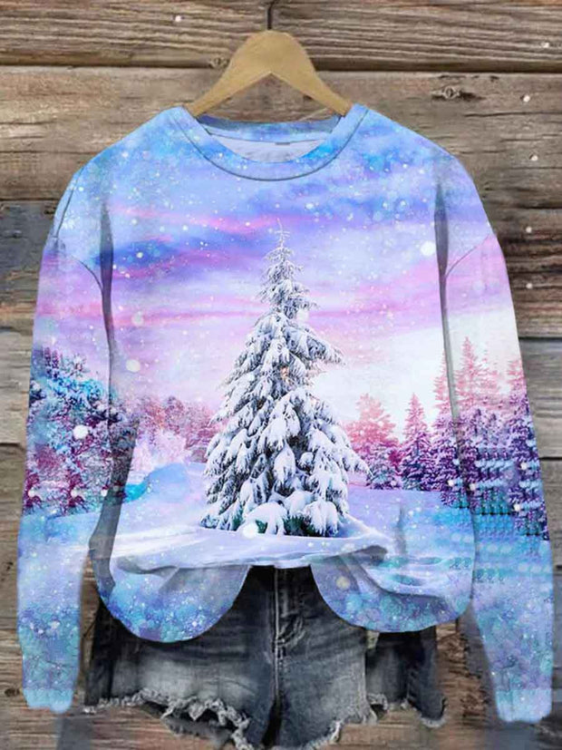 Unisex Snow Christmas Tree Print Casual Sweatshirt