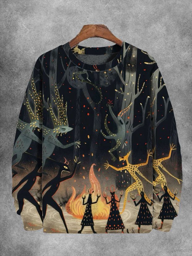 Unisex Monster Bonfire  Print Long Sleeve Sweatshirt