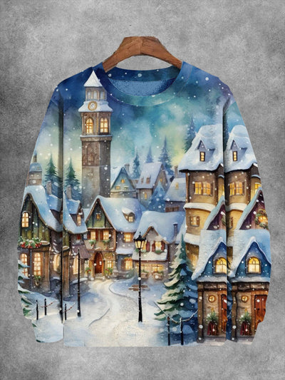 Unisex Christmas Streetside Print Long Sleeve Sweatshirt