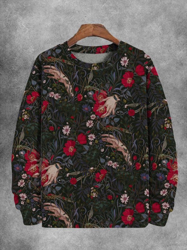 Unisex Floral and Hand Abstract Print Sleeve Sweatshirt