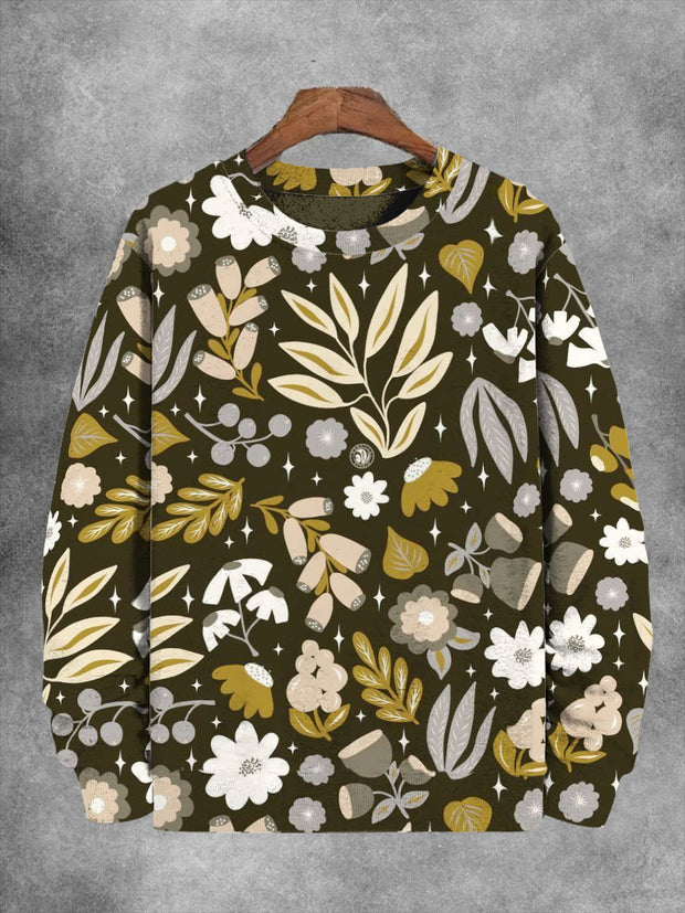 Unisex Botanical Floral Print Long Sleeve Sweatshirt