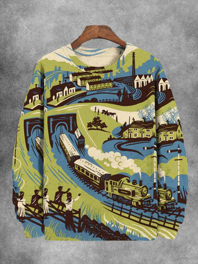 Unisex Country Train Abstract Print Long Sleeve Sweatshirt