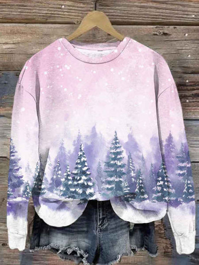 Unisex Snow Christmas Tree Print Casual Sweatshirt