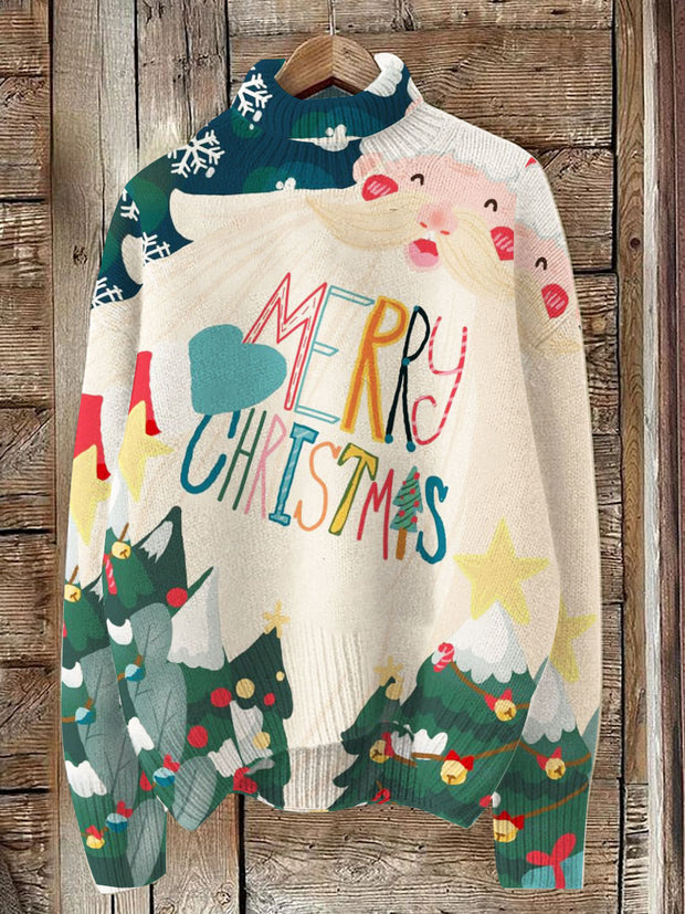 Christmas Style Print Knit Turtleneck Pullover Sweater