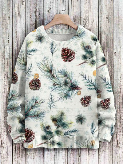 Vintage Pineapple Print Knit Pullover Sweater