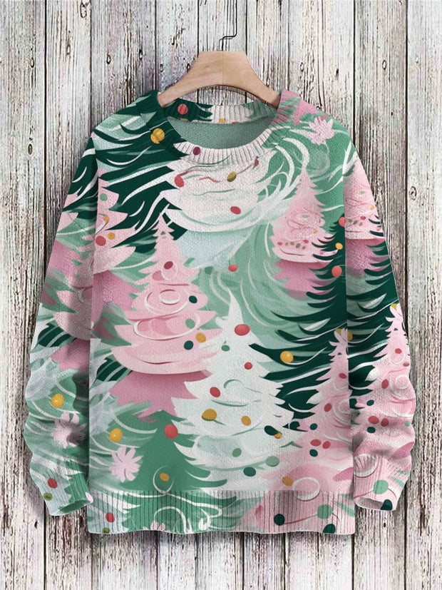 Vintage Christmas Tree  Art Print Knit Pullover Sweater