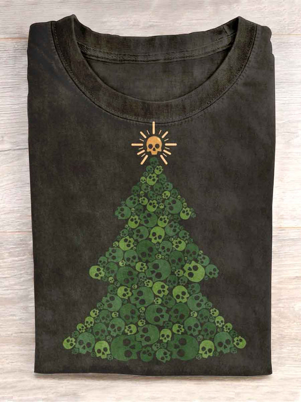 Unisex Skull Christmas Tree Print Casual T-Shirt