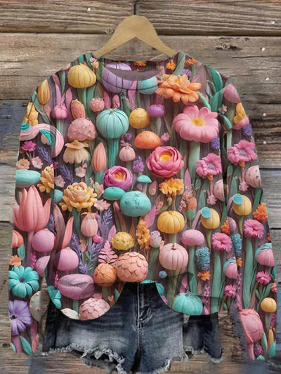 Artistic Floral Casual Crew Neck Sweatshirt