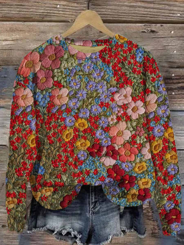 Artistic Floral Casual Crew Neck Sweatshirt