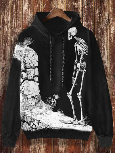 Unisex Skull Print Halloween Casual Hooded Sweatshirt