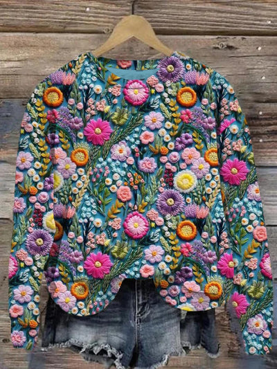 Artistic Floral Casual Crew Neck Sweatshirt