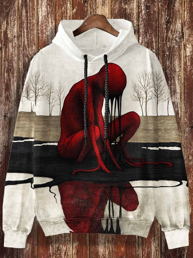 Unise Abstract Print Halloween Casual Hooded Sweatshirt