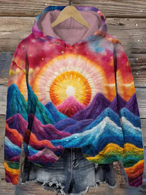 Artistic Abstract Colorful Sun Casual Hooded Sweatshirt