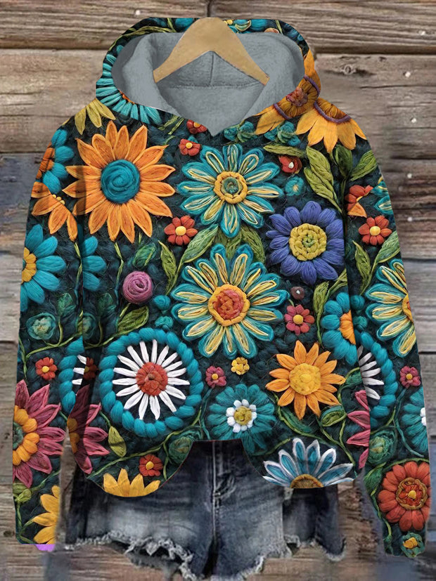 Artistic Floral Casual Hooded Sweatshirt