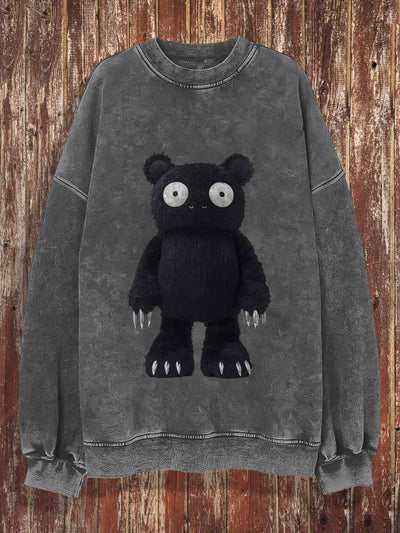 Unisex Horror Violent Bear Toy Print Crew Neck Casual Sweatshirt