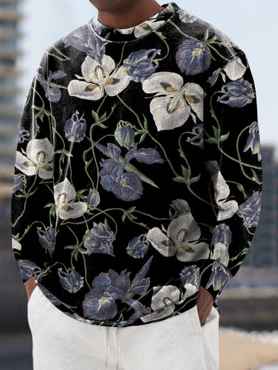 Men's Butterfly Orchid Cotton Summer Casual Beach Shirt Short Sleeve