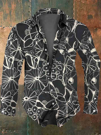 Men's Abstract Floral Print Casual Long Sleeve Shirt