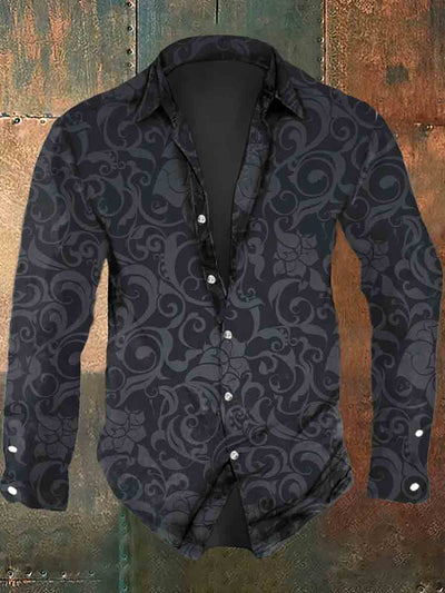 Men's Abstract Floral Print Casual Long Sleeve Shirt