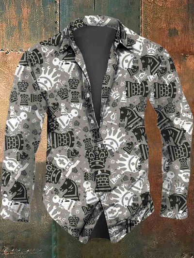 Men's Abstract Retro Graphic Print Casual Long Sleeve Shirt