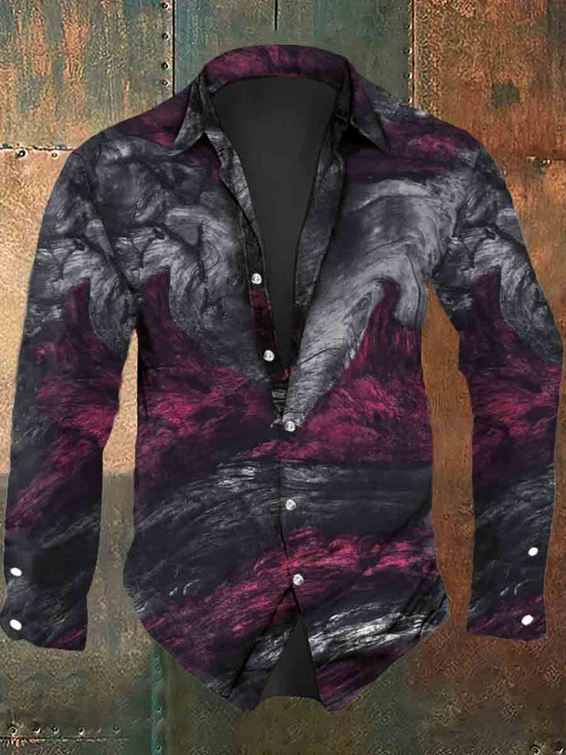 Men's Abstract Gradient Print Casual Long Sleeve Shirt